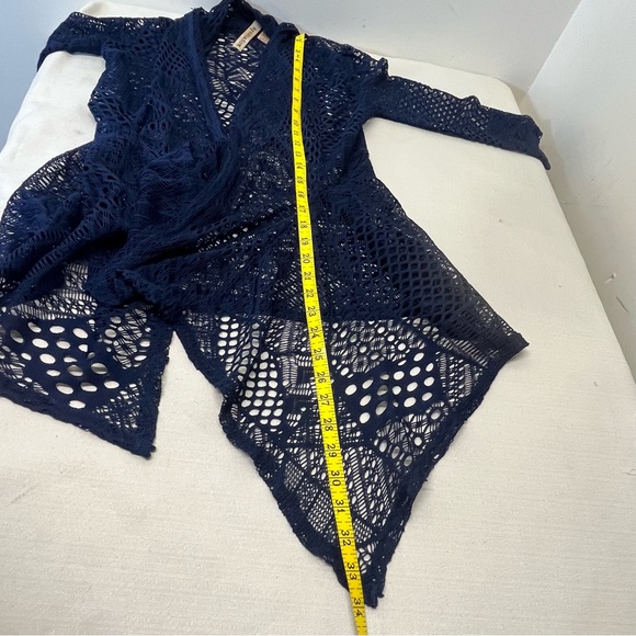 Navy Blue Crochet Open Front Waterfall Cardigan Size S - Picture 9 of 11